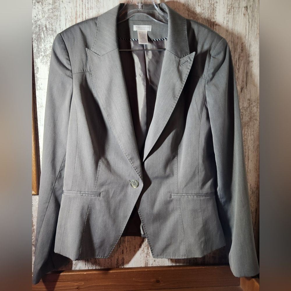 Worthington Stretch Gray Women's Blazer Suit Jacket Size 14 Like New
